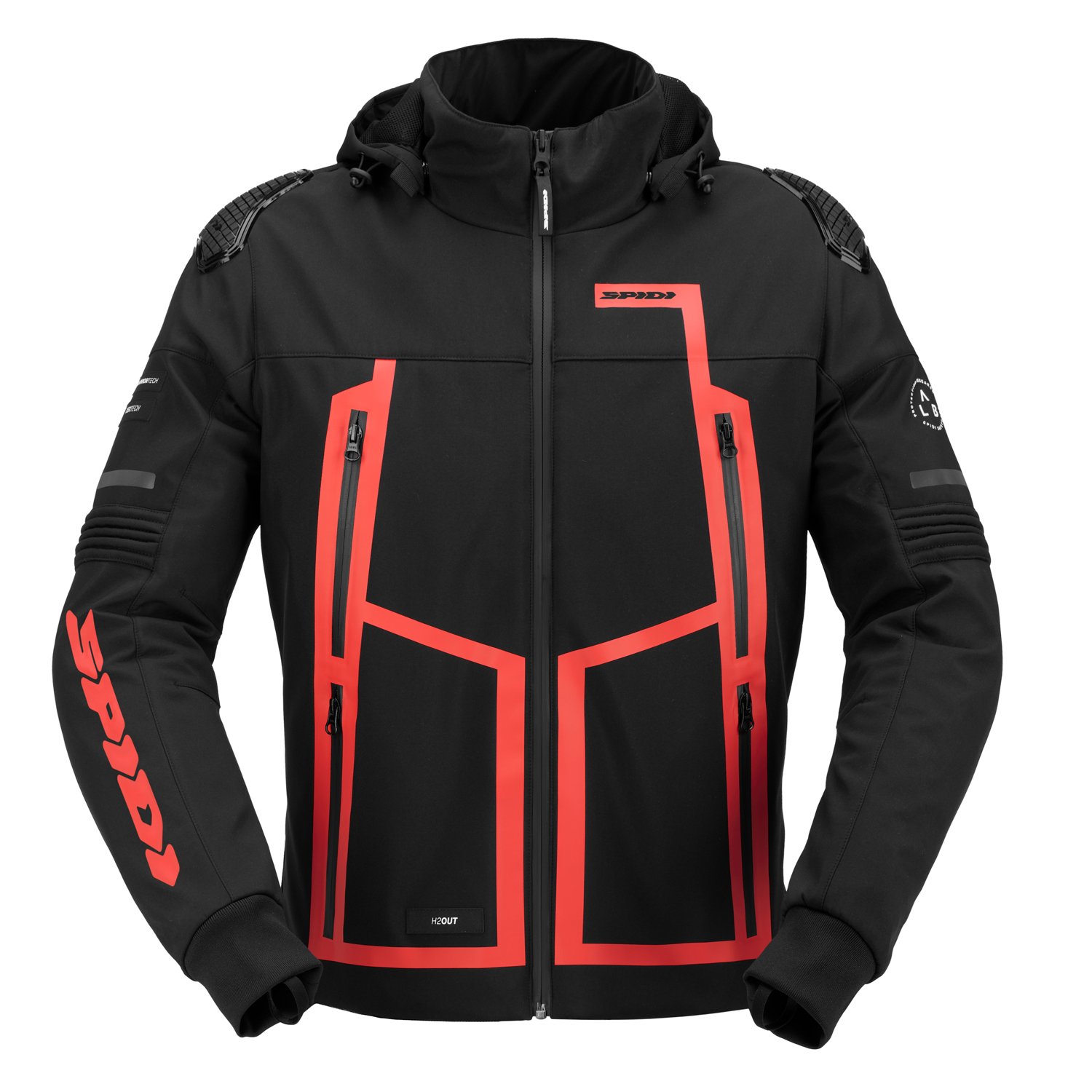 Spidi Hoodie Warrior H2OUT sort og rød