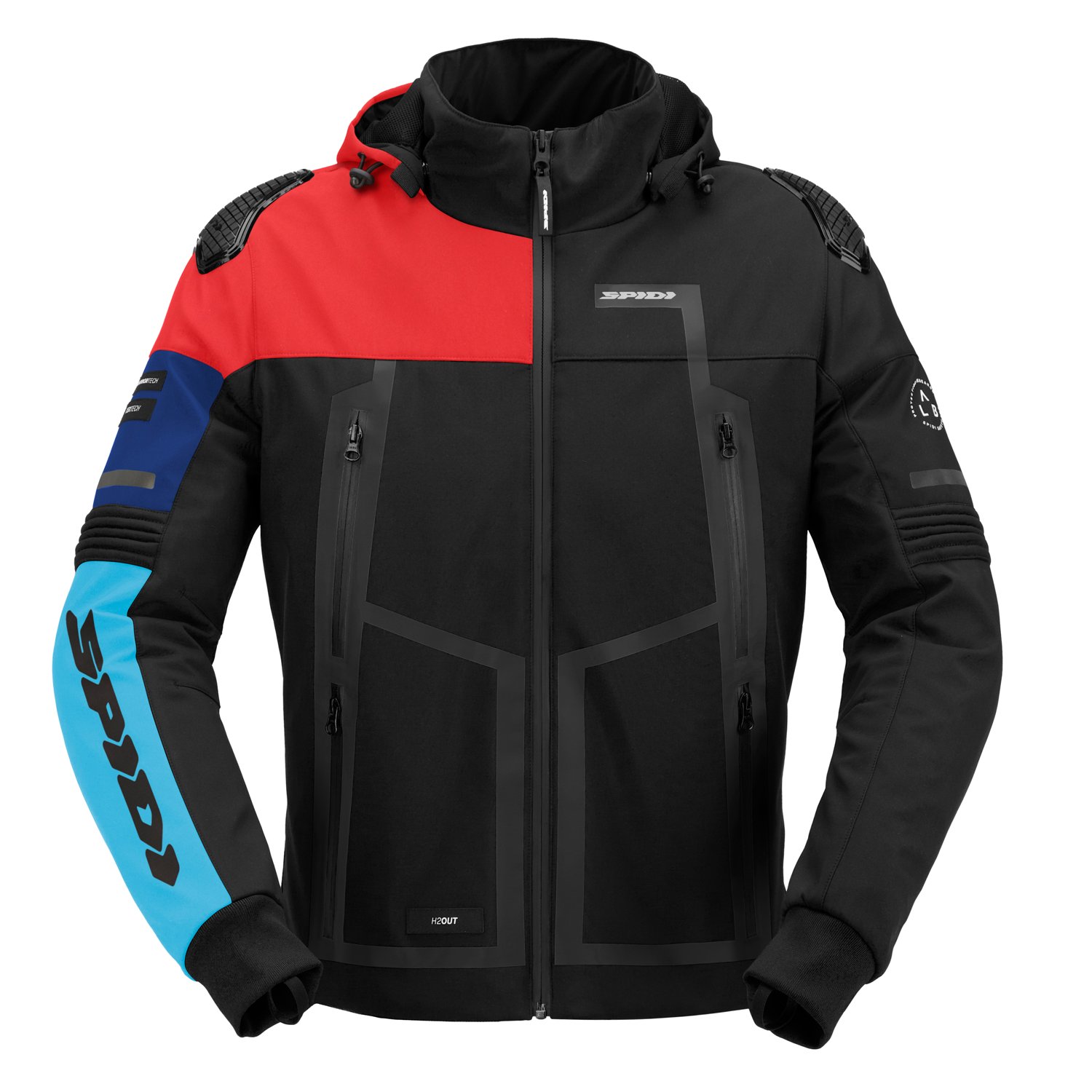 Spidi Hoodie Warrior H2OUT sort, rød og blå