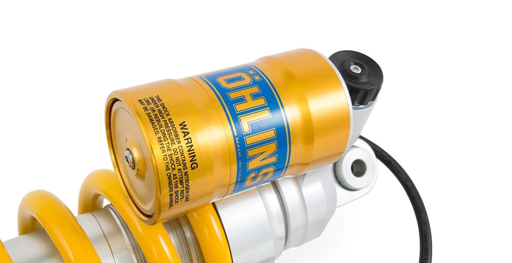 Öhlins bagdæmper med beholder — Enghave Motor