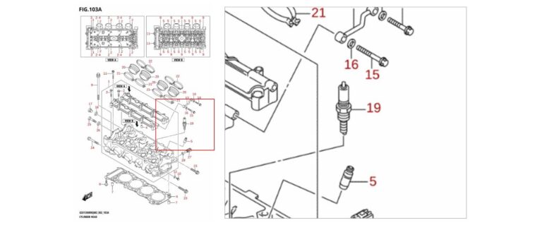 Suzuki tændrør 09482-00558, Snap-on fig. 103A, cylinderhoved