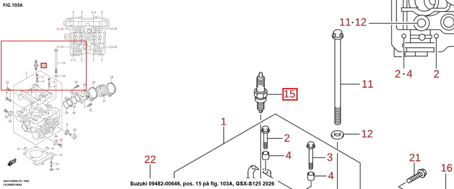 Suzuki tændrør 09482-00646, Snap-on fig. 103A
